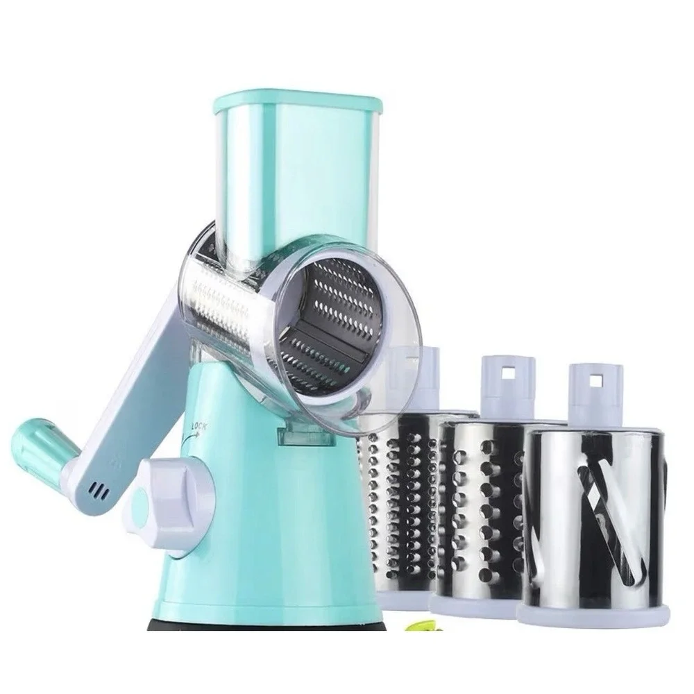 Rotary Cheese Grater GrinderHand Crank Kitchen Shredder Slicer Mandolin 3 Blades